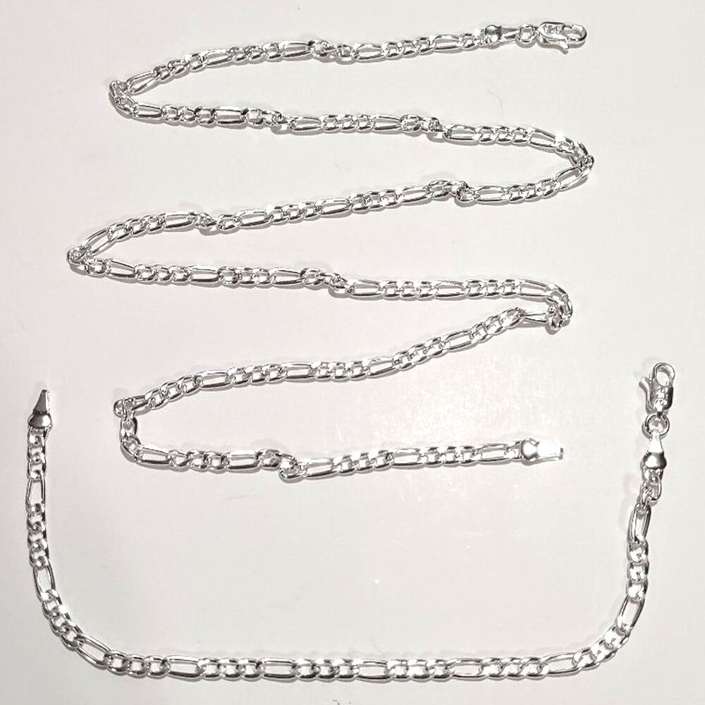 925 Silver Plated Necklace & Bracelet Figaro Chain Christmas Birthday Valentines